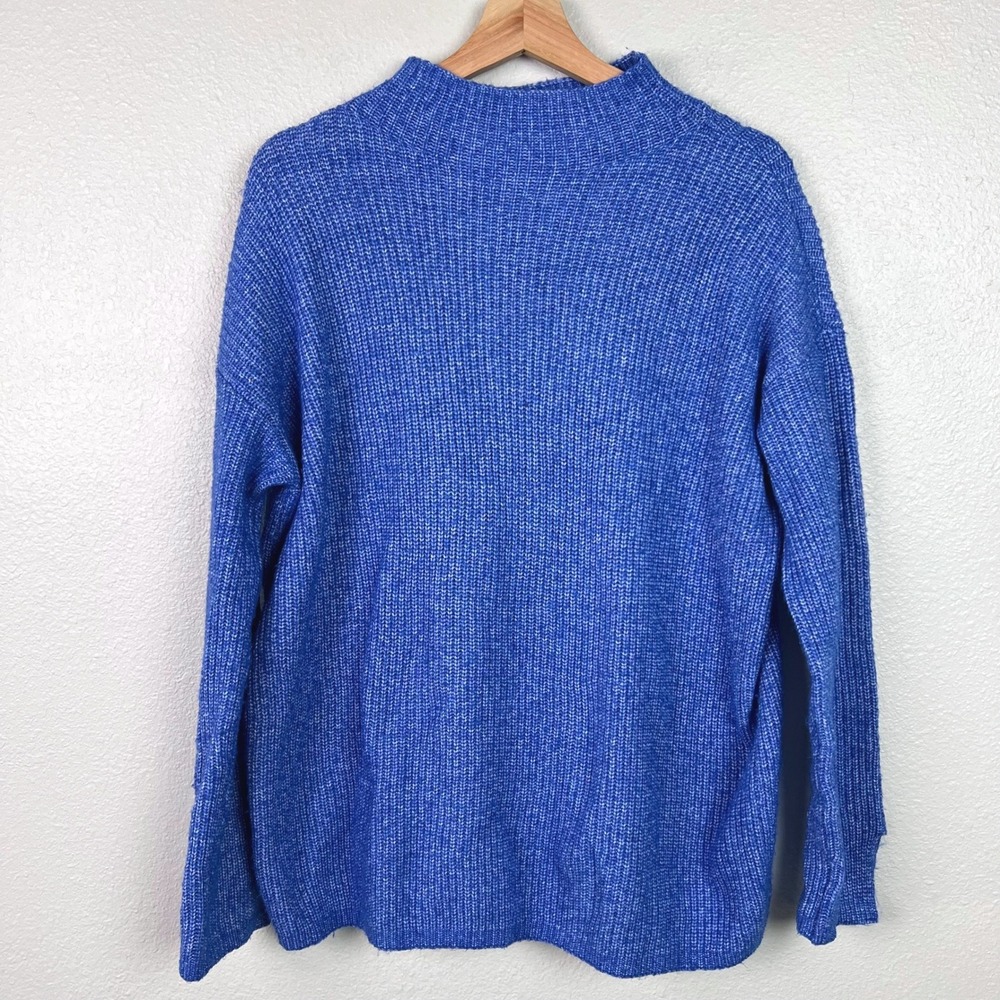 LOFT Womens Blue Ribbed Mock Neck Pullover‎ Sweater Long Sleeve Size Medium
